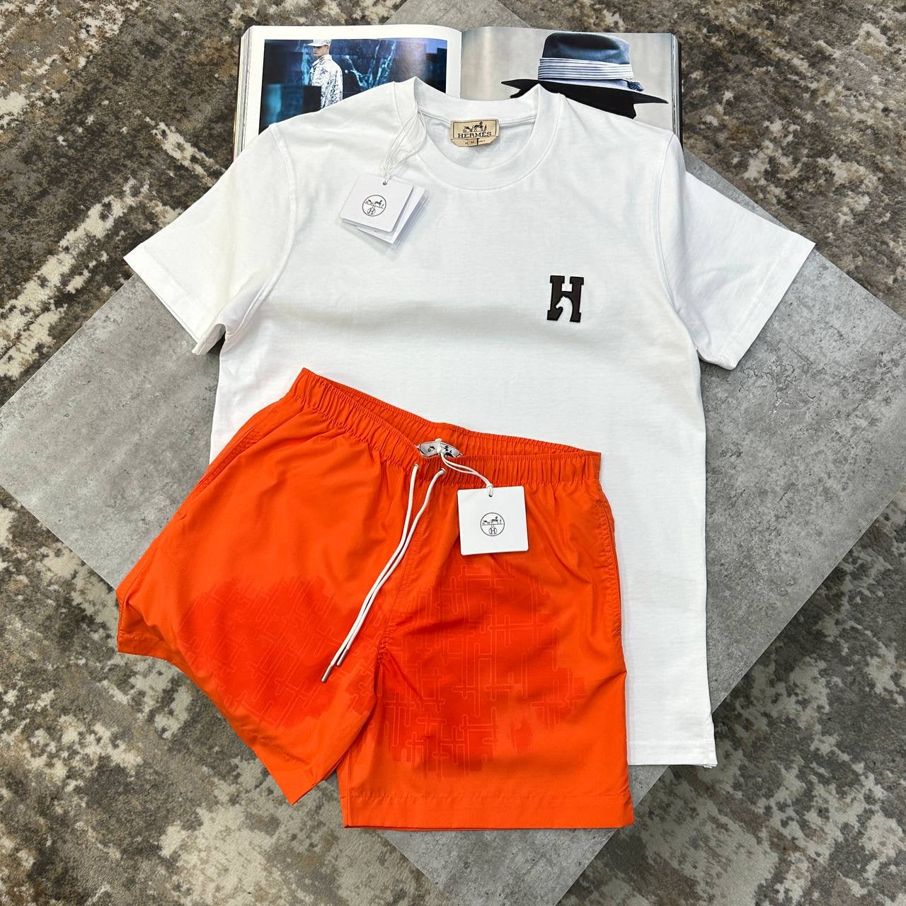 HRMS SHORT SET WHITE/ORANGE